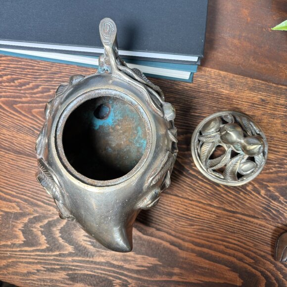 Vintage Chinese Peach Form Incense Burner with Qianlong Mark Tripod Censer - Picture 8 of 17